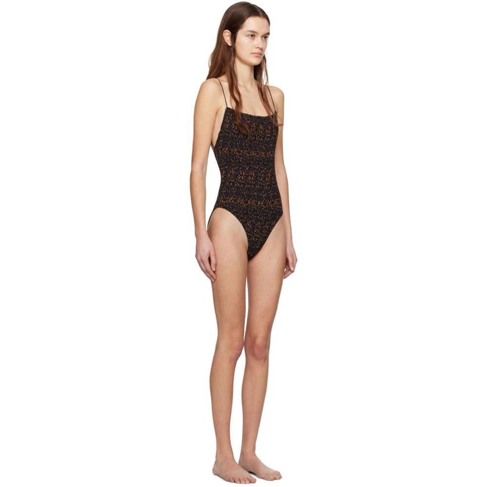 Toteme One Piece Smocked Swimsuit in Tortoise - Picture 3 of 9